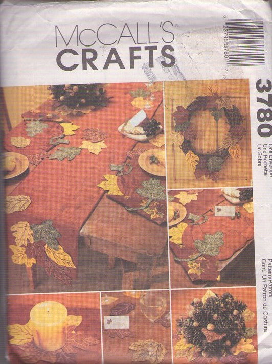 McCall's 3780 Retro 2002 Sewing Pattern Fall Crafts, Home Table Decor, Halloween & Autumn Harvest Wreath, Leaf, Napkin, Placemats, Table Runner