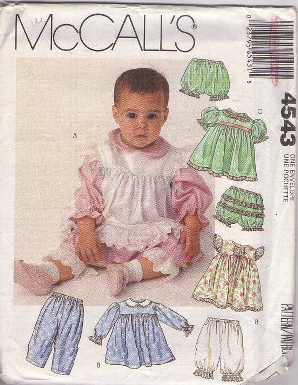 McCall's 4543 Vintage 80's Sewing Pattern Baby & Toddler Party Dress, Pants, Bloomers, Pantaloons, Rhumba Diaper Cover All Sizes