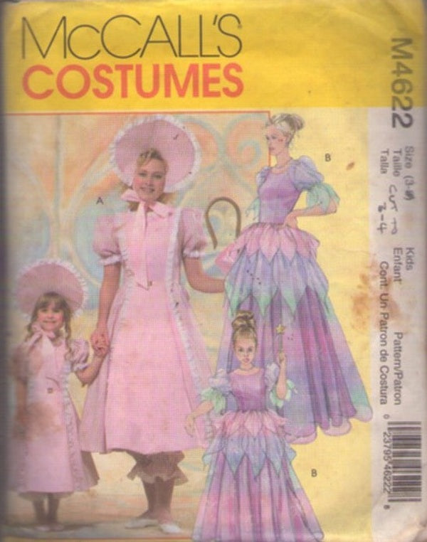 McCall's 4622 Retro 2004 Sewing Pattern Character Costumes, Toddler Girl's Little Bo Peep, Miss Muffet, Petal Skirt Fairy Godmother Princess Storybook Costume Dress, Gown, Bloomers, Hat Size 3-4