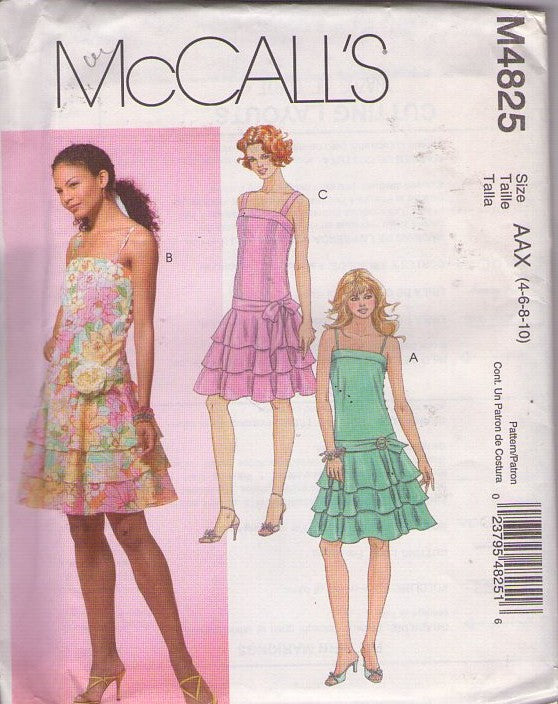 McCall's 4825 Retro 2005 Sewing Pattern Summer Dress Set, 1920s Style Drop Waist Dress, Tiered Skirt Sundress, 3 Styles Size 4-10