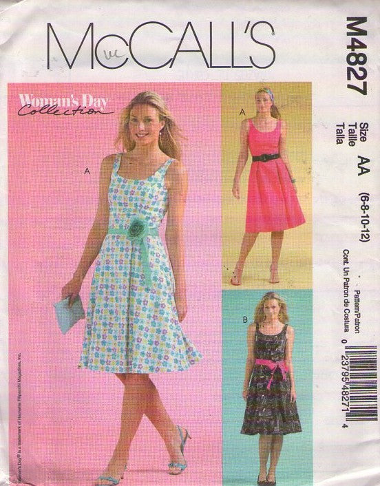 McCall's 4827 Retro 2005 Sewing Pattern Summer Dress Set, Woman's Day Collection, 1950s Rockabilly Style, Sun Dress, 3 Party Styles Size 6-12