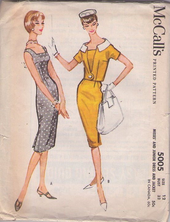 McCall's 5005 Vintage 50's Sewing Pattern Sheath Dress, Single Button Jacket, Rockabilly Party Styles Size 12