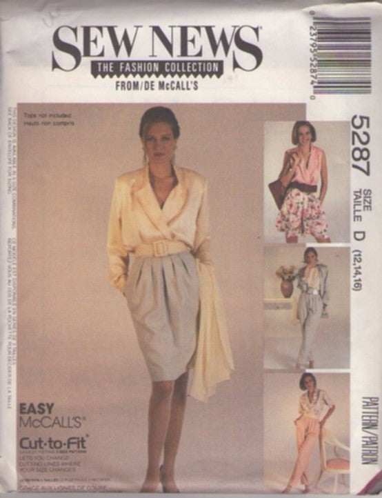McCall's 5287 Vintage 90's Sewing Pattern Suit Separates, Sew News The Fashion Collection Wide Pleats Pleated Secretary Skirt, High Waisted Slacks, Trousers Size 12-16