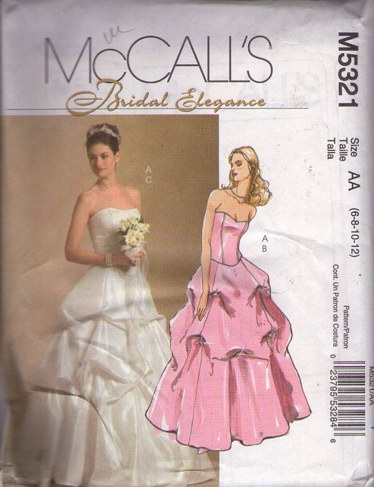 McCall's 5321 Retro 2007 Sewing Pattern Bridal Elegance Gown, Strapless 2 Piece Wedding Dress, Corset Top, Bustle Skirt, 3 Formal Styles Size 6-12
