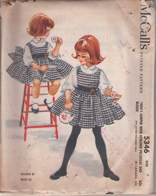 McCall's 5346 Vintage 60's Sewing Pattern Girls' Separates, Designer Helen Lee, Scoop Neck, Circular Skirt Jumper, Dress with Attached Petticoat & Peter Pan Collar Blouse Size 4