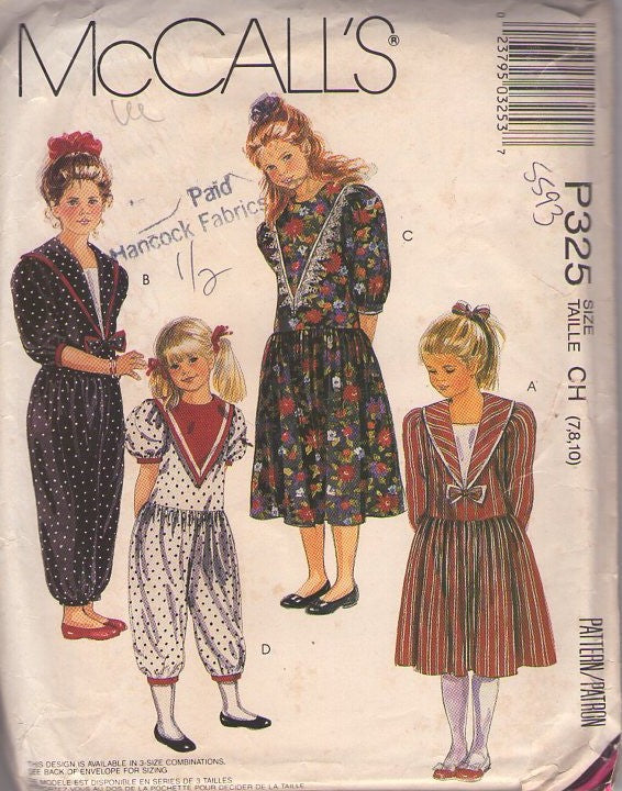 McCall's 5593 / P325 Vintage 90's Sewing Pattern Girl' Dresses, Modest – MOMSPatterns Vintage Sewing