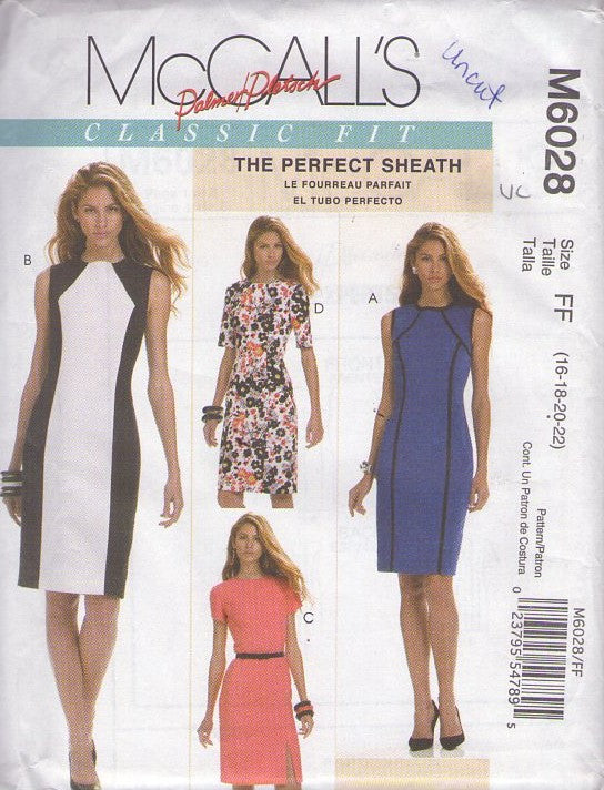 McCall's 6028 Retro 2010 Sewing Pattern Sheath Dress Set, Classic Fit, The Perfect Sheath, Secretary Power Dress, Color Block Panel Front, Curve Hugging, 4 Styles Size 16-22