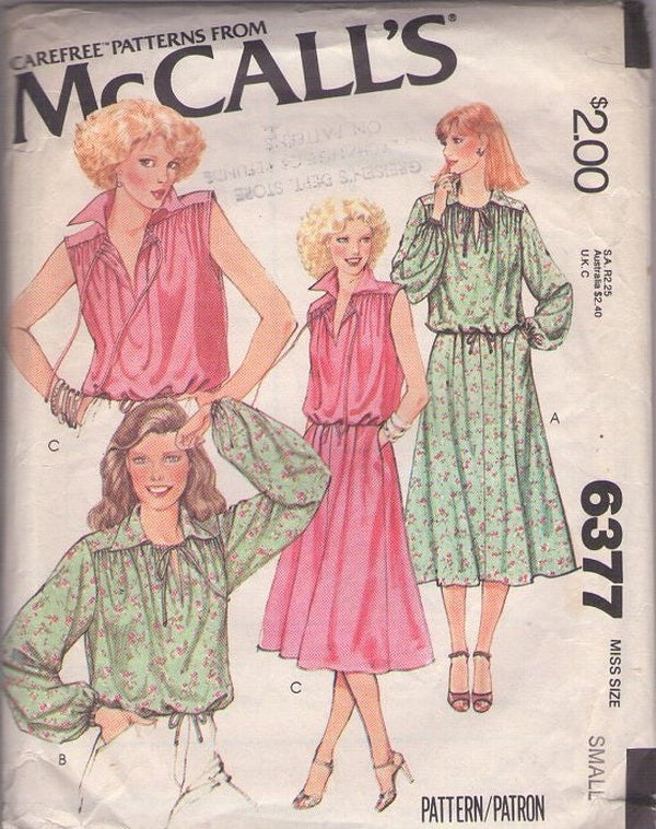McCall's 6377 Vintage 70's Sewing Pattern Top & Skirt, Secretary 2 Piece Dresses, Shoulder Yoked Shirts Size S
