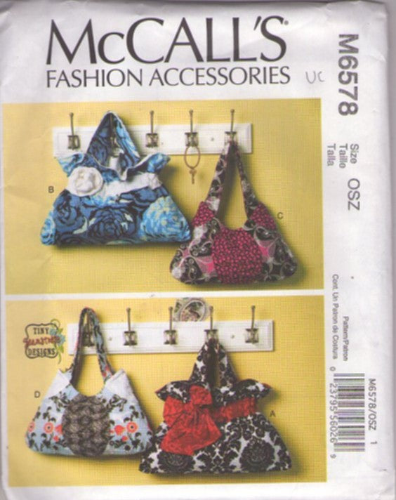 McCall's 6578 Retro 2012 Sewing Pattern Bags Set, Tiny Gemstones Designs, Oversized Fashion Accessories, Lined Handbag Purse Set