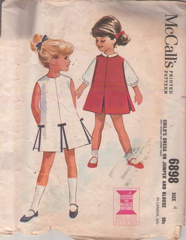 McCall's 6898 Vintage 60's Sewing Pattern Girls' Separates, Mod Hem Pleats Jumper, School Dress & Blouse Size 4