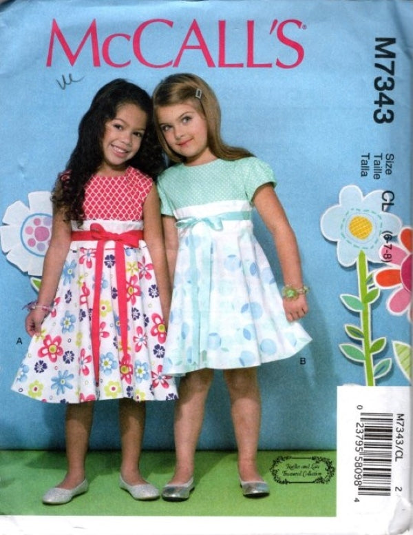 McCall's 7343 Retro 2016 Sewing Pattern Girls' Modest Party Dress, Ruffles & Lace Collection, Wide Midriff Band, Party Styles Size 6-8