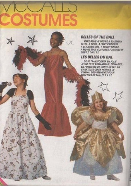 McCall's 7345 Retro 90's Sewing Pattern Dress Up Girl's Costumes, Dream Belles of the Ball, Marilyn Monroe, Flapper, Cinderella Dress & Hat Size 2