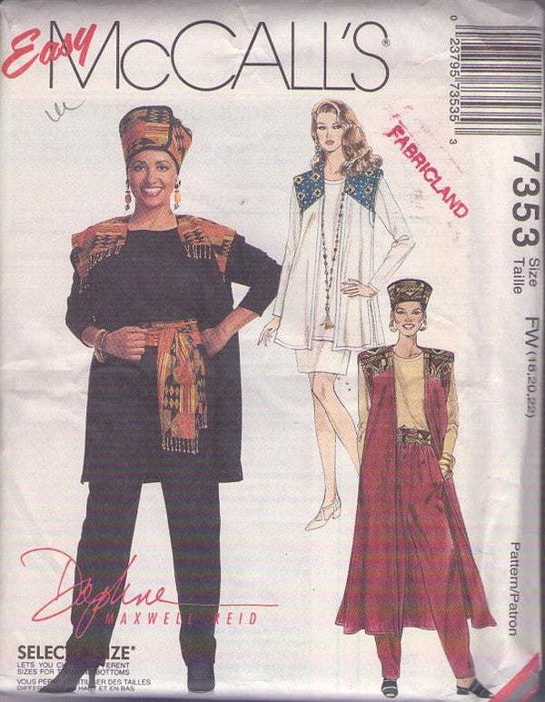 McCall's 7353 Vintage 90's Sewing Pattern Easy Afrocentric, Ethnic Duster Coat, Jacket, Top, Skirt, Pants, Kofi Hat, Daphne Reid Maxwell Size 18-22