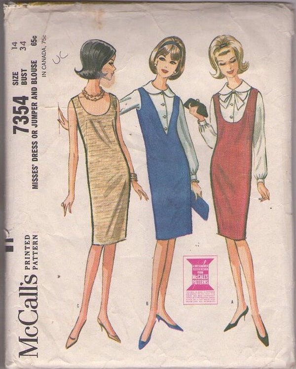 mccalls formal dress patterns McCall's 7354 Vintage 60's Sewing Pattern Mod Dress, Jumper Set, Scoop – MOMSPatterns Vintage Sewing SHEIN Clasi Large-Sized Women's Evening gown dresses for best sellers back Size:T-Knob