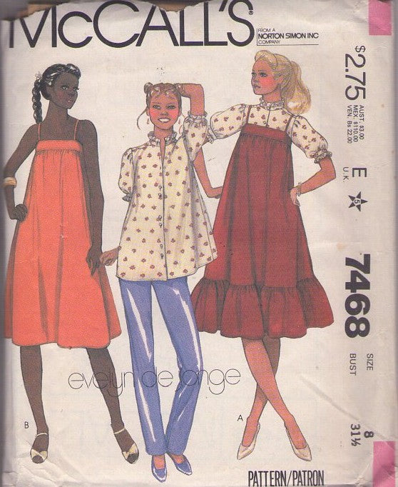 McCall's 7468 Vintage 80's Sewing Pattern Sun Dress, Blouse, Designer Evelyn de Jonge, Flared Smocks Size 8