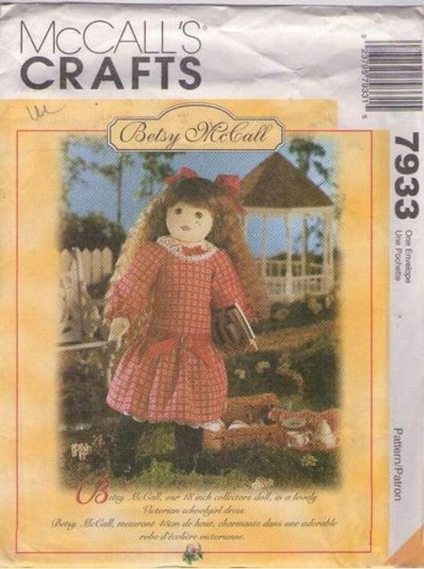 McCall's 7933 Retro 90's Sewing Pattern Doll Crafts, Old Fashioned Doll, Betsy McCall 18 American Girl Victorian Rag Doll & Dress