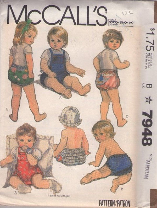 McCall's 7948 Vintage 80's Sewing Pattern Baby Rompers, Diaper Covers, Bloomers Rhumba Lace Undergarments, Swim Suit, Romper, Sunsuit Size M
