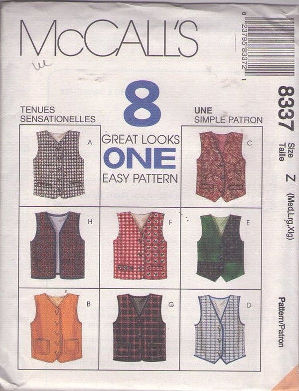 McCall's 8337 Retro 90's Sewing Pattern Girls' and Boys' Vest Set, Unisex, 8 Great Looks, Hunting, Office, Dress Up Size M-XL