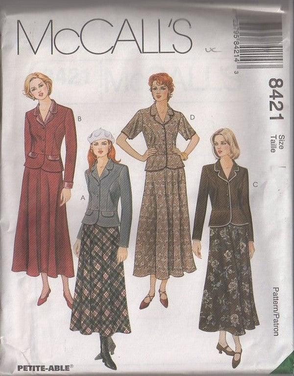 McCall's 8421 Retro 90's Sewing Pattern Modest Suit Dress, Princess Seams Jacket Top, Flared Midi Skirt Size 10-14