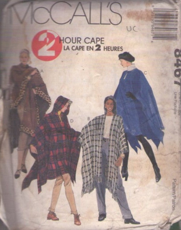 McCall's 8467 Retro 90's Sewing Pattern Goth Capes, Full Flared, Easy 2 Hour Cape, Wrap, Poncho Set 4 Styles All Sizes 4-22
