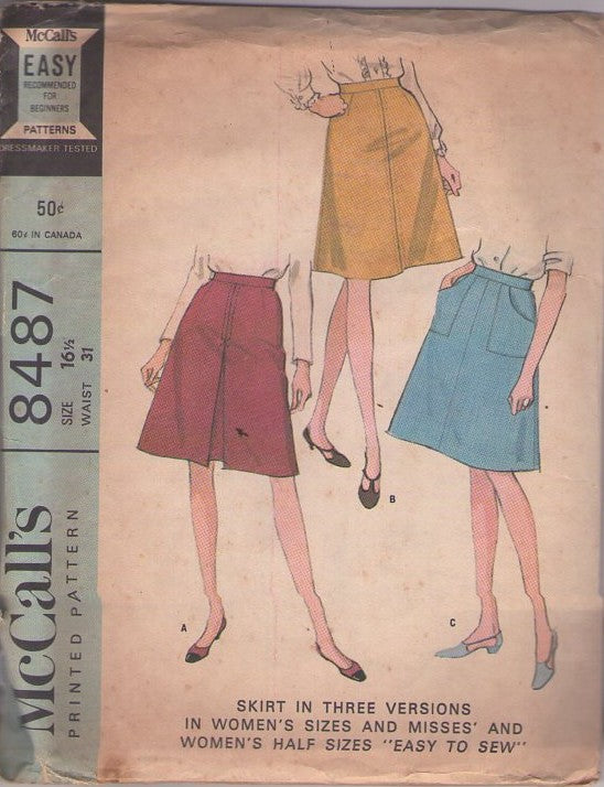 McCall's 8487 Vintage 60's Sewing Pattern Mod Skirts, Mad Men Secretary Skirt Set, Easy to Sew Size 16.5