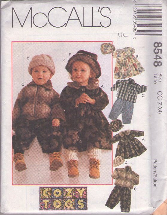 McCall's 8548 Retro 90's Sewing Pattern Childs' Separates, Toddler Togs, Old Fashioned Look Jacket, Coat, Dress, Pants, Cap, Hat Size 2-4