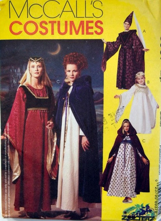 McCall's 6775 8937 Vintage 90's Sewing Pattern Historical Costumes, Zooterz Designs Renaissance Princess, Red Riding Hood Medieval Dress & Gowns, Drooped Hood Cloak, Cape, Hennin Hat Size Adult XS