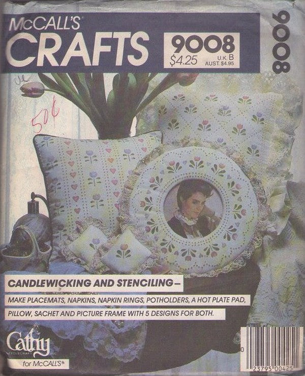 McCall's 9008 Vintage 80's Sewing Pattern Candlewicking & Stenciling, Crafts for Placemats, Napkins, Frames & More