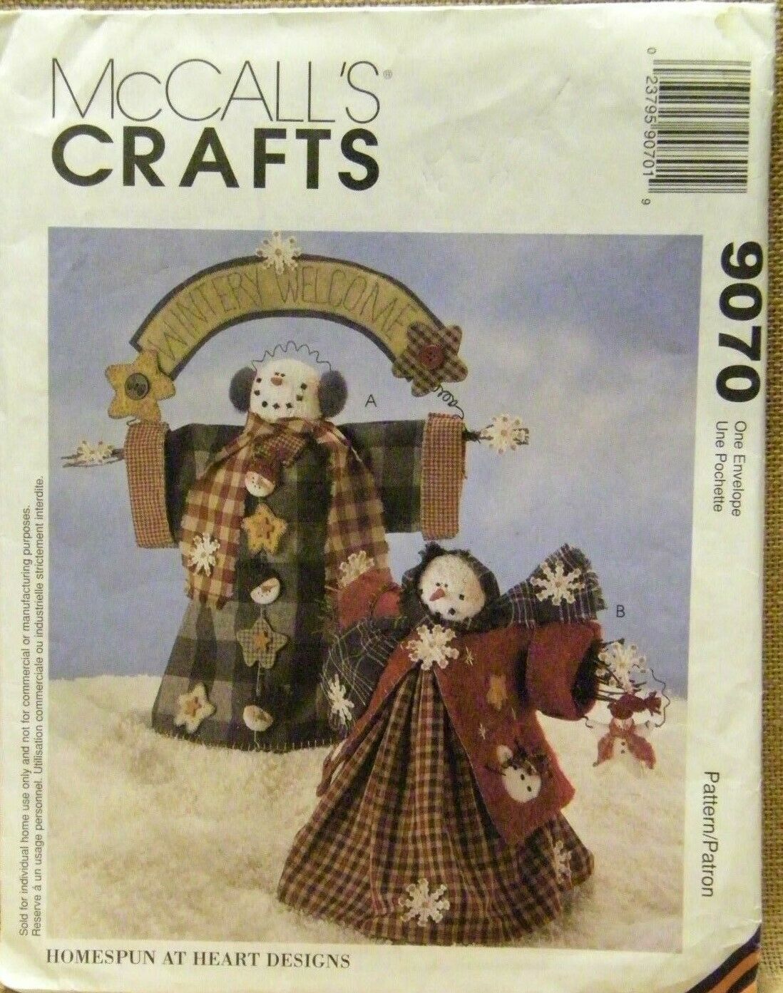 McCall's 9070 Retro 90's Sewing Pattern Christmas Crafts, Homespun at Heart Designs, Wintery Welcome, Primitive Folk Snowman Snow Woman Table Top Doll Decorations