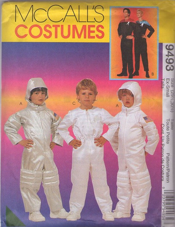 McCall's 9493 Retro 90's Sewing Pattern Character Costumes, Wonka Oompa Loompa, Star Trek Captain Kirk, George Takei Sulu Next Generation Puff Space Suit, Uniform, Astronaut Adult Size XS