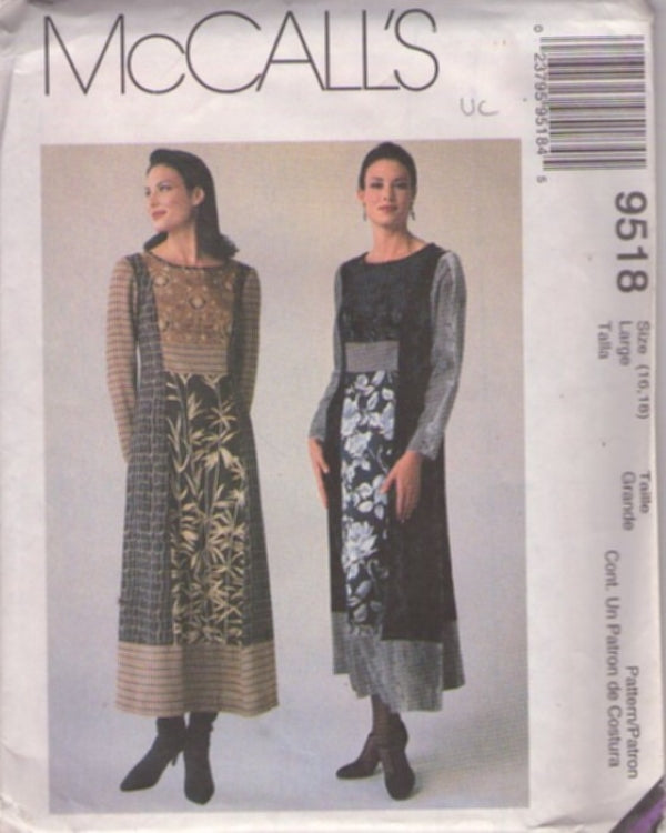 McCall's 9518 Retro 90's Sewing Pattern Bohemian Patchwork Midi Dress, Modest School Teacher, Festival Styles Size L 16-18