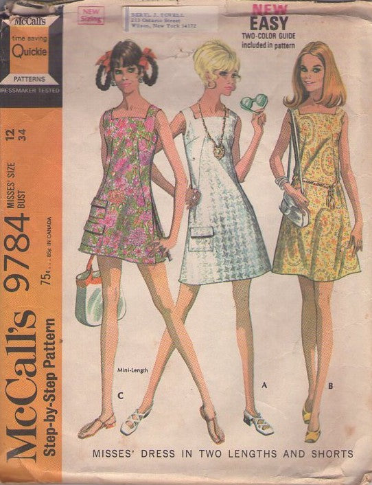 McCall's 9784 Vintage 60's Sewing Pattern Mod Mini Dress, Beach Dress, – MOMSPatterns Vintage Sewing