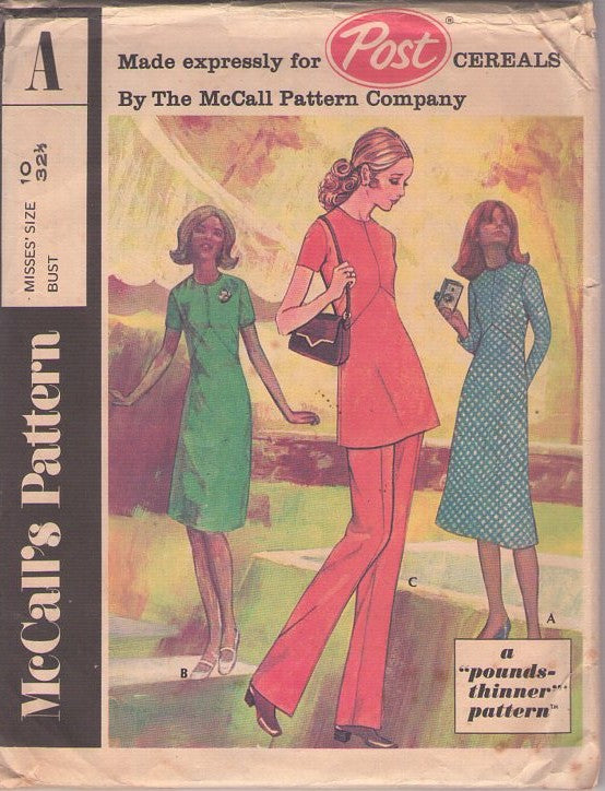 McCall's A Vintage 70's Sewing Pattern Mod Separates, Secretary Tunic Top & Pants Pantsuit, Modest Knee Length Day Dress Size 10