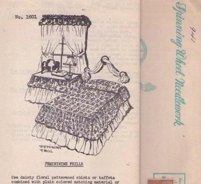 Mail Order 1601 Vintage 50's Sewing Pattern Home Crafts, Feminine Frills, Ruffled Flounces and Skirts, Skirting for Tables, Beds, Bedspread & Curtains Included
