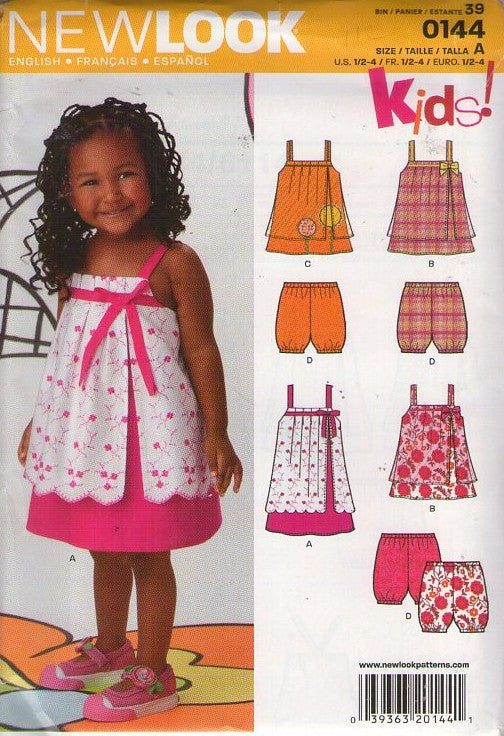 New Look 6114 0144 Retro 2012 Sewing Pattern Girl's Apron Dress, Bloomers, Kids! Sun Top Sun Dress, Panties Shorts Size 1/2-4