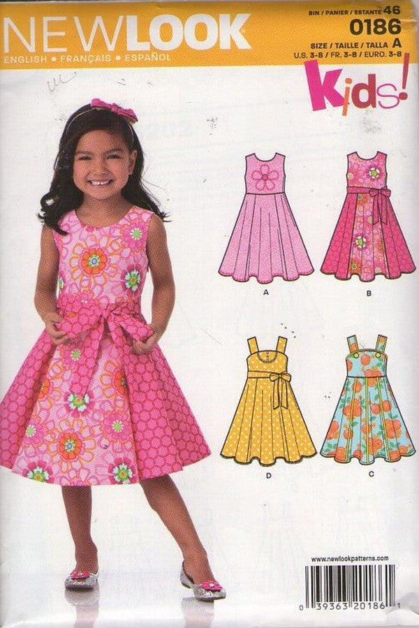 New Look 6202 0186 Retro 2003 Sewing Pattern Girl's Dress Set, Summer Sundress, Party Dress with Flared or Wrap Overskirt Skirt 4 Styles Size 3-8