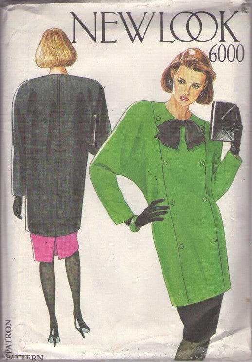 New Look 6000 Vintage 80's Sewing Pattern Boxy Batwing Tunic Top, Sheath Dress, Slim Pencil Skirt, 2 Pc Dress Size 8-14