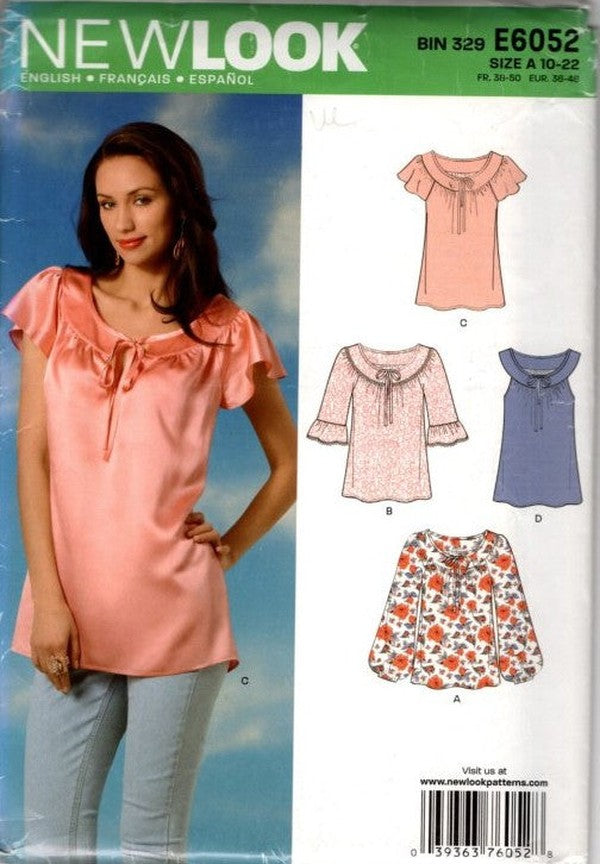 New Look 6052 Retro 2011 Sewing Pattern Scoop Yoke Band Blouse Set, Summer Boho, 4 Styles Size 10-22
