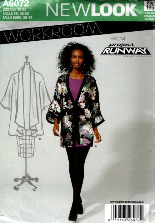 New Look 6072 Retro 2006 Sewing Pattern Project Runway Draped Robe, Jacket Cover Up, Kimono Size 10-22