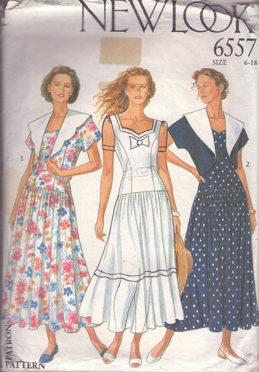 New Look 6557 Vintage 80's Sewing Pattern Summer Dress, Farmcore, Sweetheart Neck, Midi Basque Summer Sun Dress & Cropped Bolero Jacket Size 6