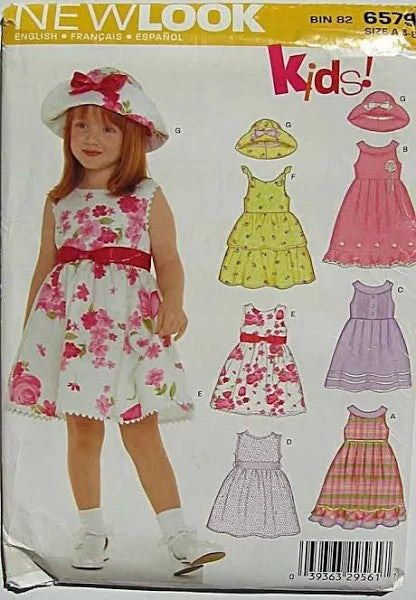 New Look 6579 Retro 2006 Sewing Pattern Girl's Dresses, Sleeveless Summer Party Sun Dress Set & Matching Brim Hats Size 3-8