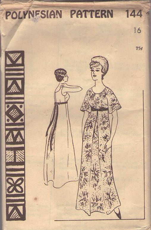 Polynesian Pattern 144 Vintage 60's Sewing Pattern Nani Dress, Scoop Neck, Hawaiian Goddess, Front & Back Pleat Hostess Summer Cruise Maxi Gown, Nani Party Dress Size 14