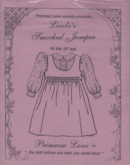Primrose Lane LSF018 Retro 90's Sewing Pattern Doll Clothes, Linda's Smocked Jumper, 18 American Girl Style Doll Dress"