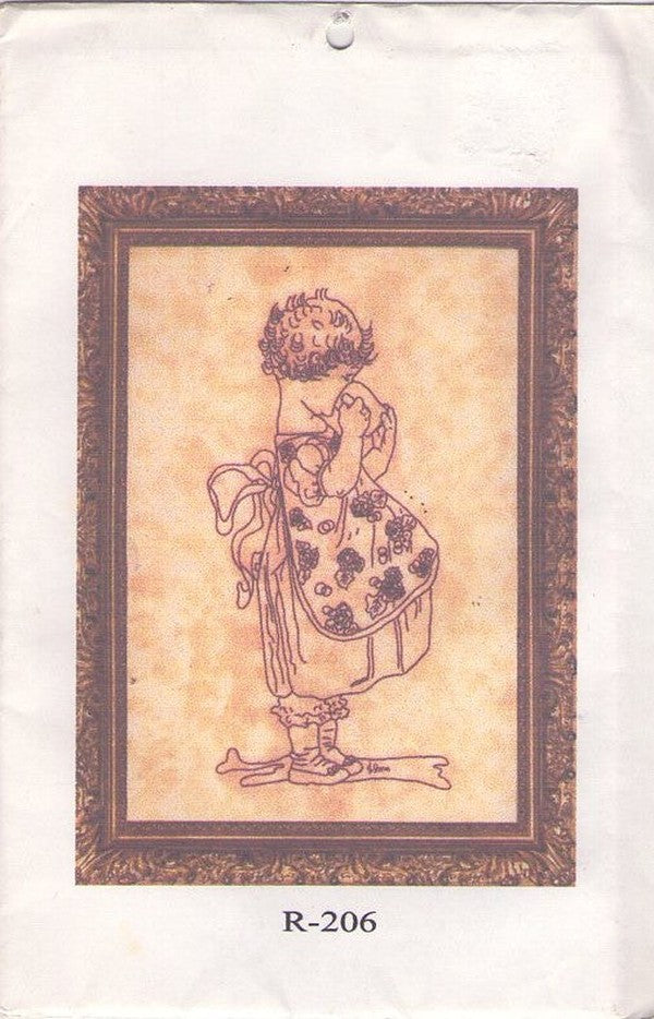 Lakadaisies R 206 Vintage 90's Sewing Pattern Crafts, Hand Did Art Redwork Embroidery Pattern Girl in Pinafore Apron