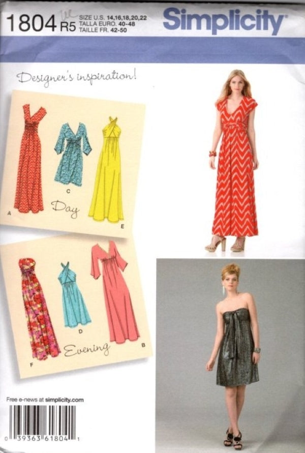 Simplicity 1804 Retro 2012 Sewing Pattern Designer's Inspirations Day or Evening Dress, Criss Cross Bodice, Halter, Boho, Size 14-22