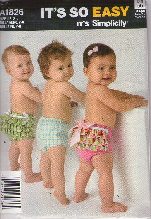 Simplicity 1826 Retro 2012 Sewing Pattern Baby Diaper Covers, It's So Easy, Ruffled Rhumba Bottom Short Pants Size S-L
