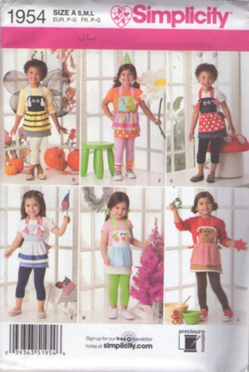 Simplicity 1954 Retro 2011 Sewing Pattern Child's Theme Aprons, Costume Apron Set, Double Skirt, Theme Designs Size S-L