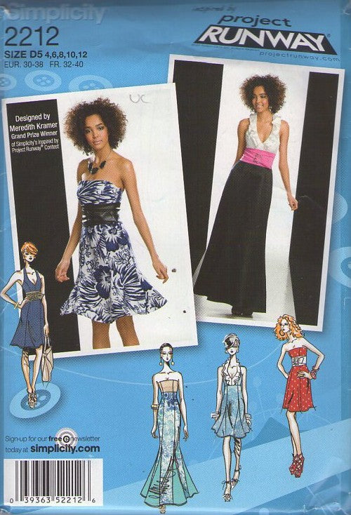 Simplicity 2212 Retro 2011 Sewing Pattern Project Runway Dresses, Contest Winner Designer Meredith Kramer Flared or Fluted Skirt Cocktail Party Dress, Evening Gown Size 4 12