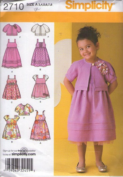 Simplicity 2710 Retro 2009 Sewing Pattern Girls' Dress, Jackets, Modest High Waisted Dress, Cropped Cover Up Jacket, Summer or Easter 6 Styles Size 3-8
