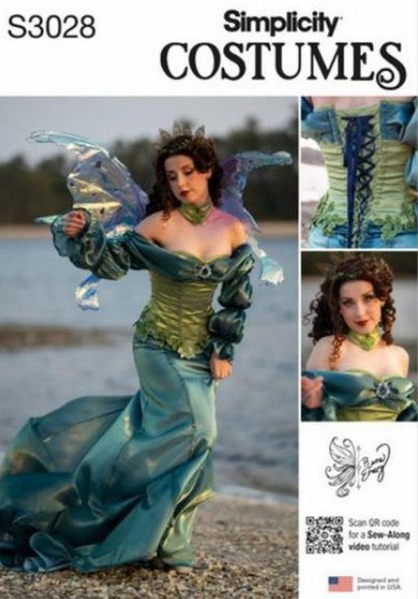 Simplicity 3028 R12158 Retro 2023 Sewing Pattern Fairy Costume, Designer Raine Emery, Goth Mermaid, Forrest Faerie, Water Nymph, Corset Size 6-14